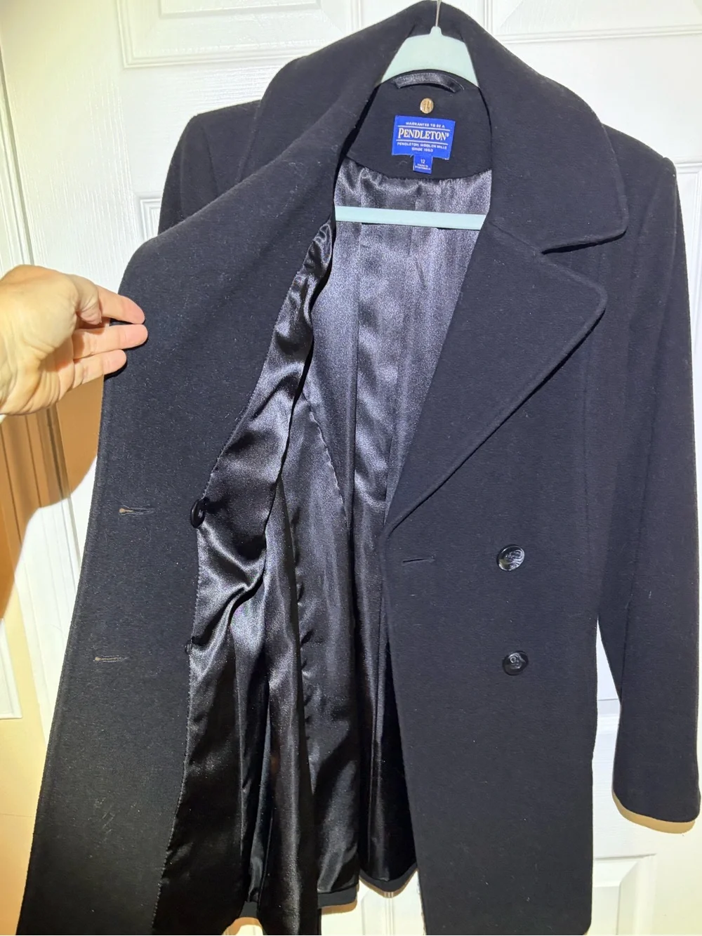 Pendleton Black Double-Breasted Wool Pea Coat with Belt